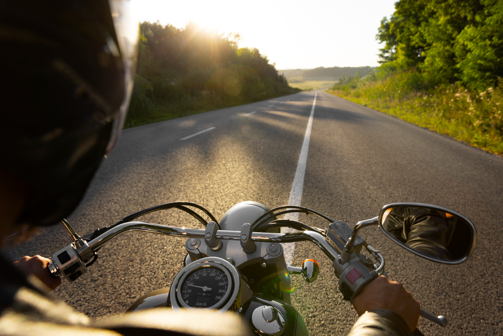 Motorcyclist riding on a road in the Netherlands